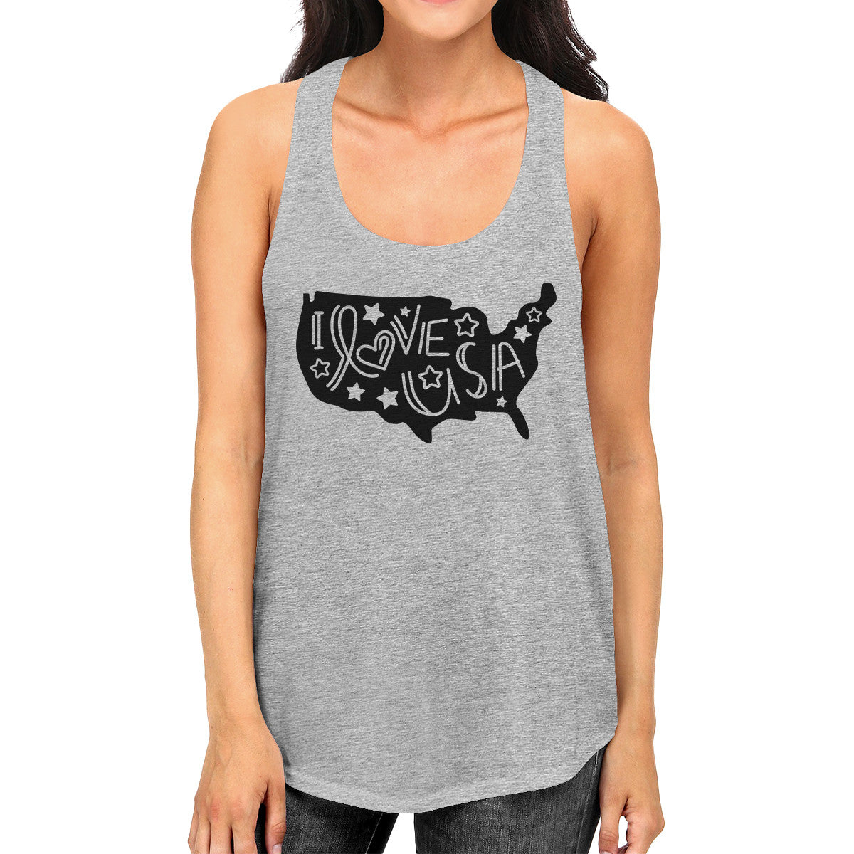 I Love USA Unique America Map Womens Sleeveless Tee For 4th Of July - 365INLOVE