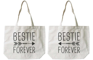 Women's Eco-friendly Bestie Forever BFF Matching Natural Canvas Tote Bag - 365INLOVE