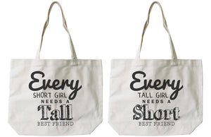 Women's BFF Short and Tall Best Friend Matching Natural Canvas Tote Bag - 365INLOVE