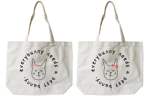 BFF Matching Canvas Tote Bag Natural - Everybunny Needs a Best Bunny - 365INLOVE