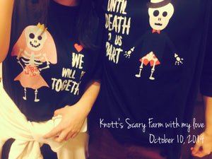 Cute boyfriend girlfriend skeleton couple shirts for Halloween