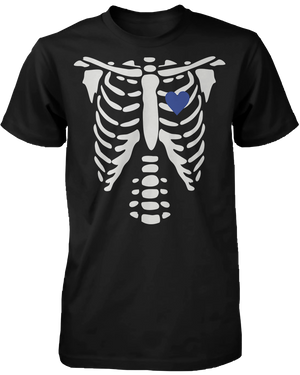 skeleton blue and red heart couple t shirts