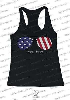 Red White and Blue Collection - Live Free Sunglasses Women's Tank Top - 365INLOVE