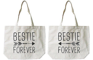 Women's Eco-friendly Bestie Forever BFF Matching Natural Canvas Tote Bag - 365INLOVE