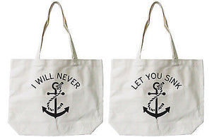 Women's Best Friend Anchor Matching BFF Natural Canvas Tote Bag for Friend - 365INLOVE