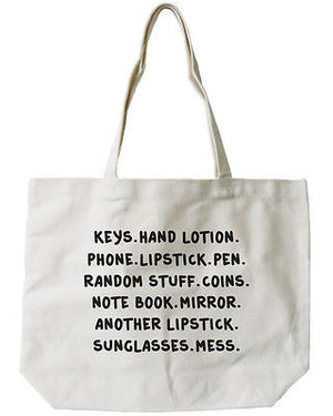 Women's Reusable Canvas Bag- Belongings Natural Canvas Tote Bag  18x14inch - 365INLOVE