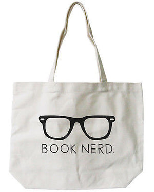 Women's Book Nerd Natural Canvas Tote Bag - 100% Cotton 18.5x14.25 inches - 365INLOVE