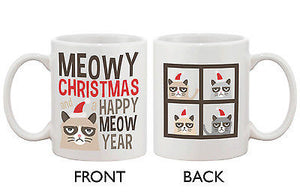 Cute Grumpy Cat Holiday Coffee Mug - Meowy Christmas and a Happy Meow Year - 365INLOVE