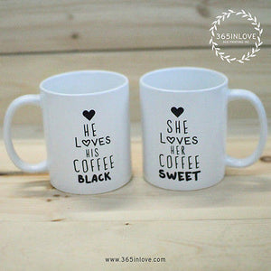 Black Coffee Matching Couple Mugs - His and Hers Matching Coffee Mug Cup - 365INLOVE