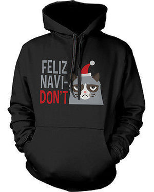 Funny Grumpy Cat Christmas Hoodies - Feliz Navidon't Unisex Black Hoodie - 365INLOVE