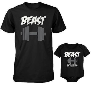 Daddy Beast and Baby Beast in Training Matching T-Shirt and Bodysuit Set - 365INLOVE