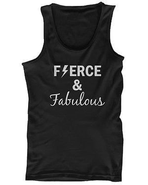 Women's Cute Black Cotton Work Out Tank Top - Fierce and Fabulous - 365INLOVE