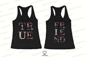 BFF Tank Tops True Friend Floral Print Matching Shirts for Best Friends - 365INLOVE