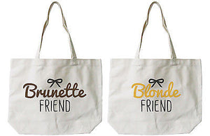 Women’s Brunette and Blonde Best Friend Matching Natural Canvas Tote Bag - 365INLOVE