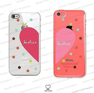 Besties Matching Clear Phone Case Set for BFF - iphone 4 5 5C Galaxy S3 S4 S5 - 365INLOVE