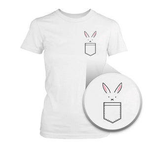 Bunny In Pocket Women's T-shirt Easter Tee Cute Rabbit Pocket Printed Shirt - 365INLOVE