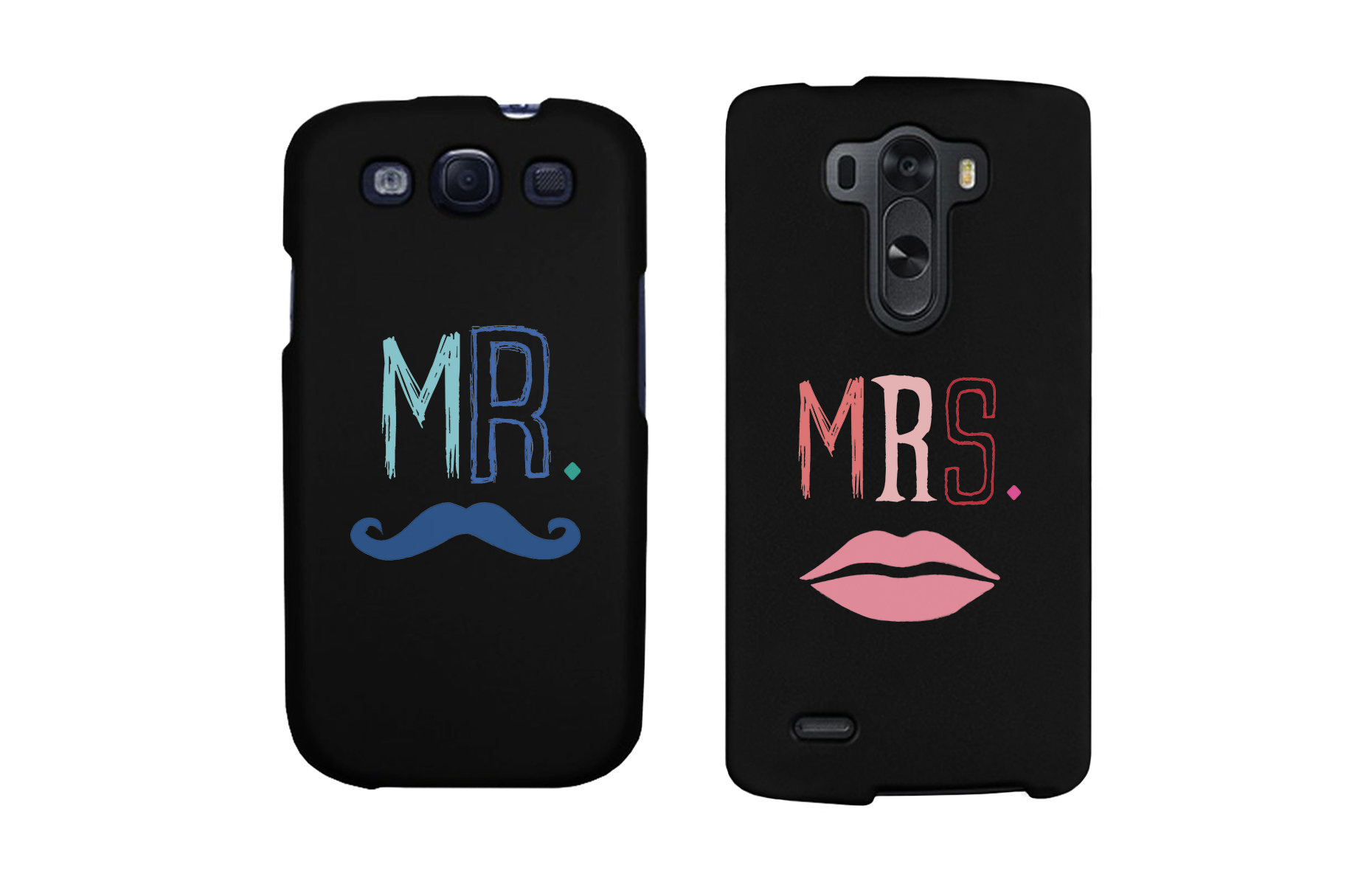 Mr Mustache and Mrs Lips Black Matching Couple Phone Cases Wedding Gift - 365INLOVE