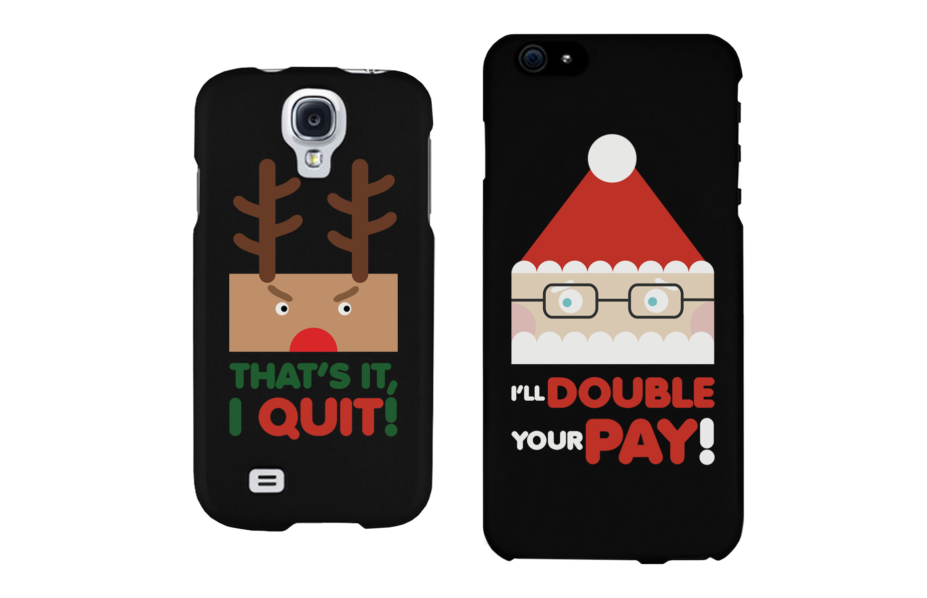Rudolph and Santa Funny Black Matching Couple Phone Cases Christmas Gifts - 365INLOVE