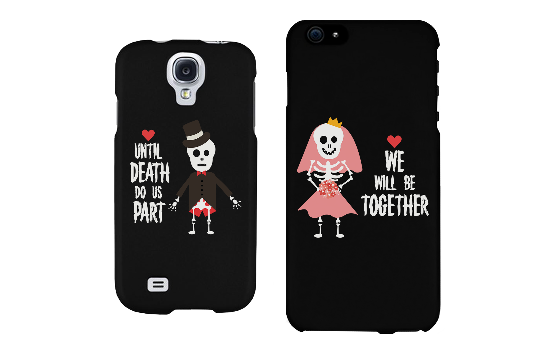 Skeleton Wedding Black Matching Couple Phone Cases Halloween Gifts - 365INLOVE