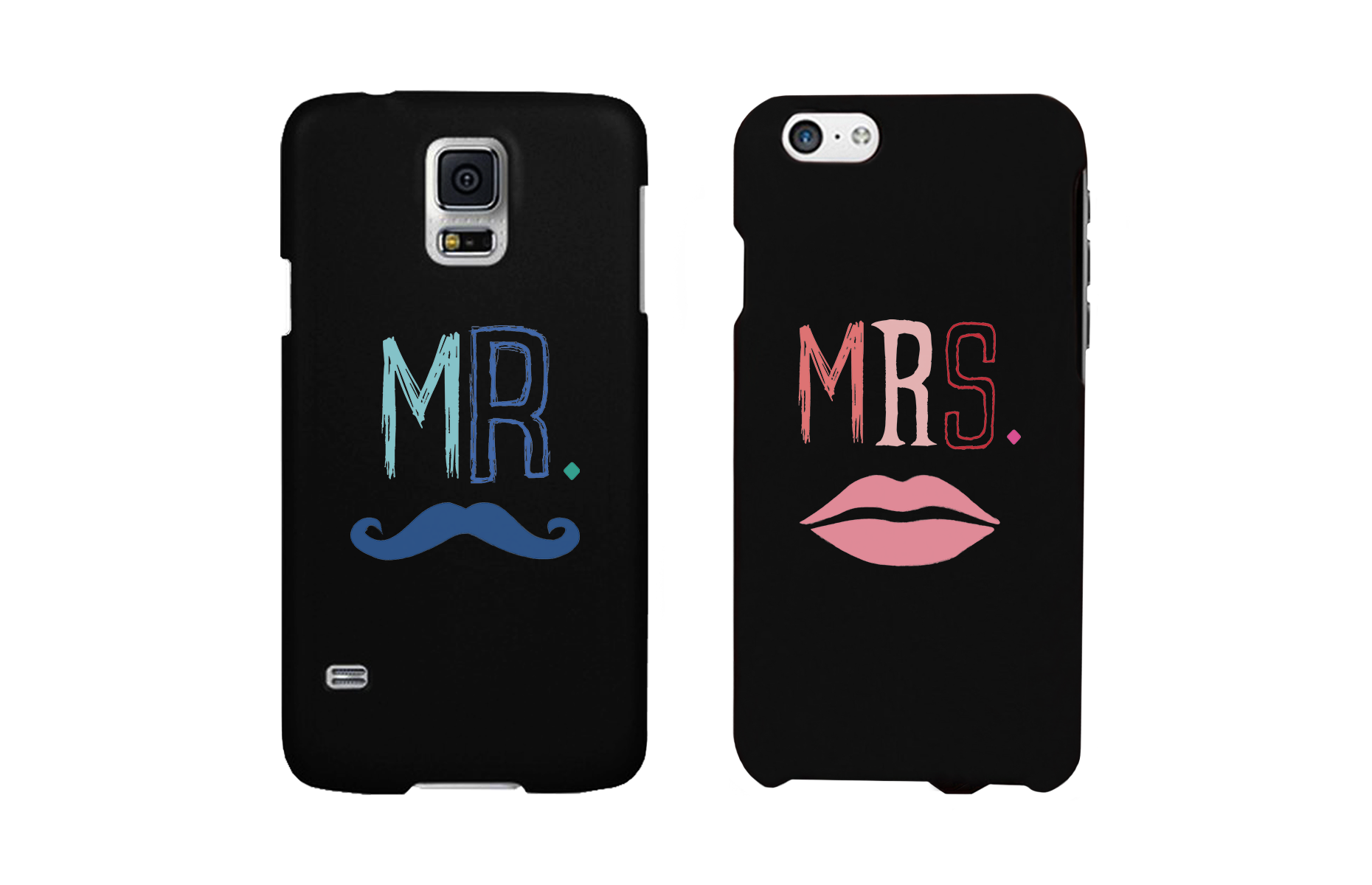 Mr Mustache and Mrs Lips Black Matching Couple Phone Cases Wedding Gift - 365INLOVE