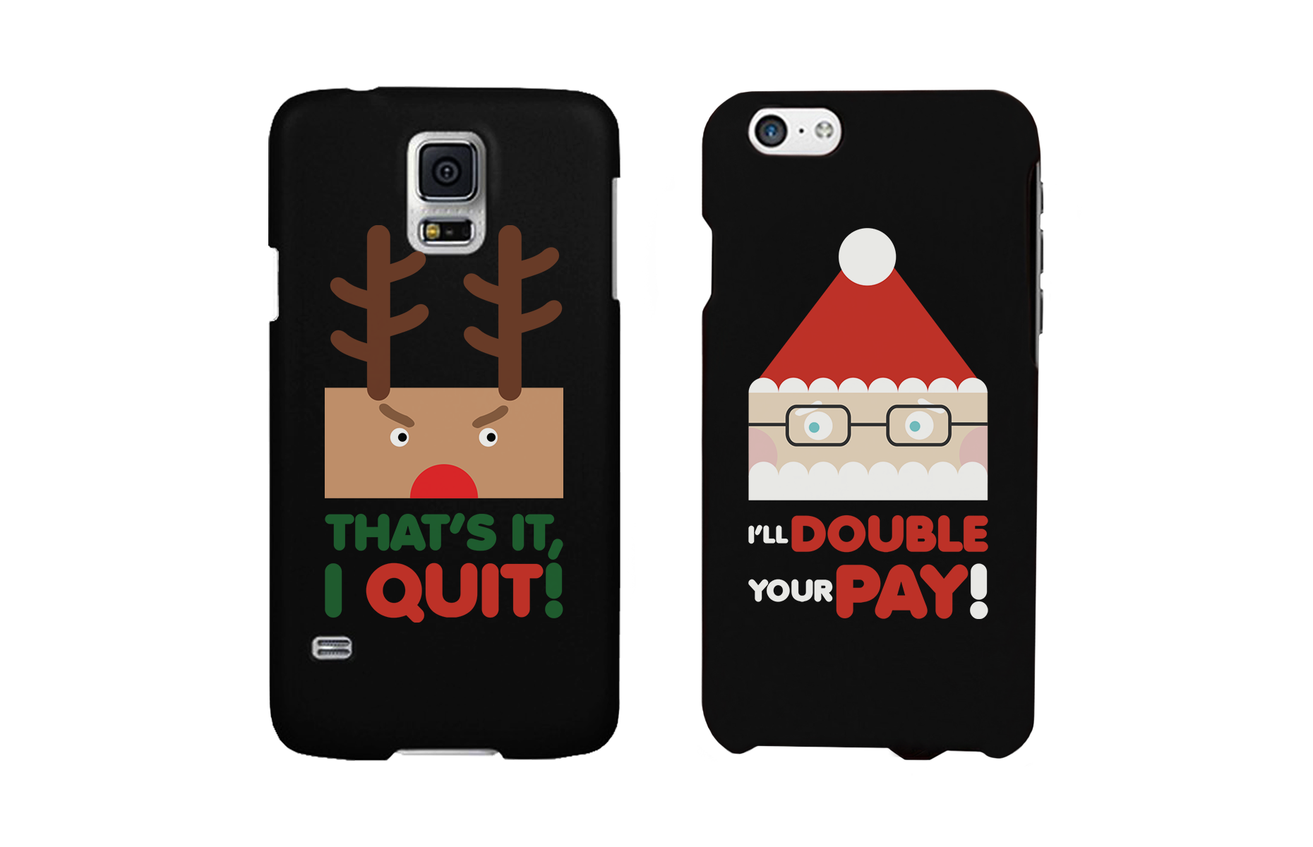 Rudolph and Santa Funny Black Matching Couple Phone Cases Christmas Gifts - 365INLOVE