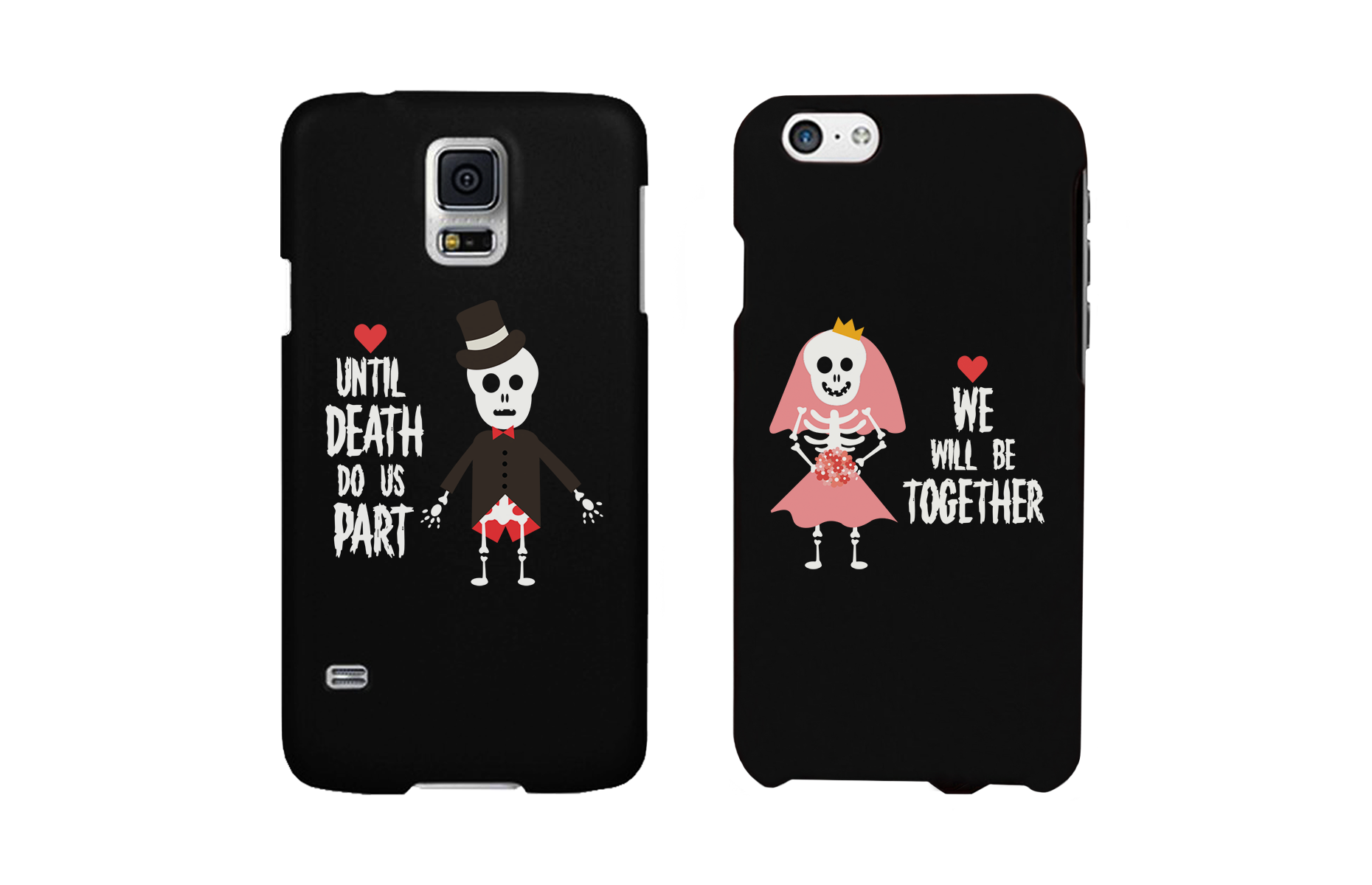 Skeleton Wedding Black Matching Couple Phone Cases Halloween Gifts - 365INLOVE