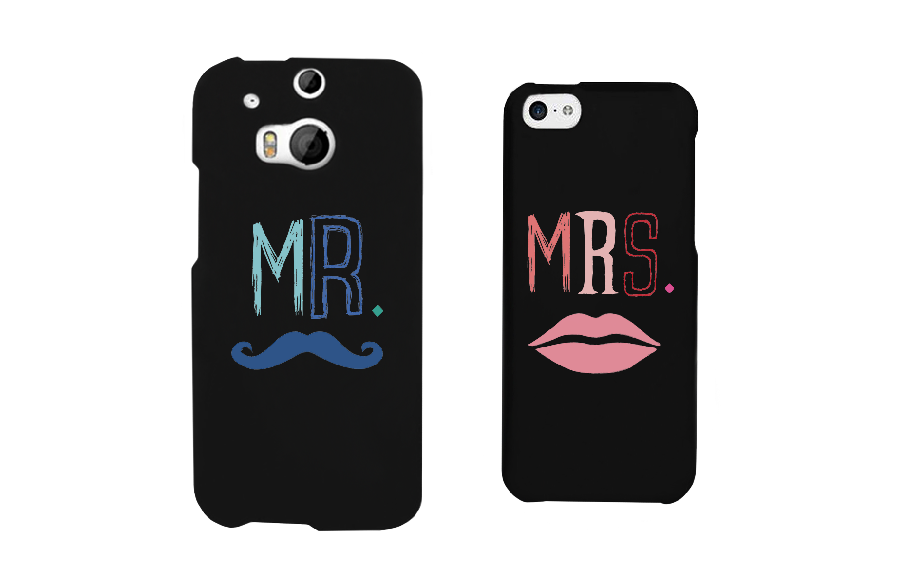 Mr Mustache and Mrs Lips Black Matching Couple Phone Cases Wedding Gift - 365INLOVE
