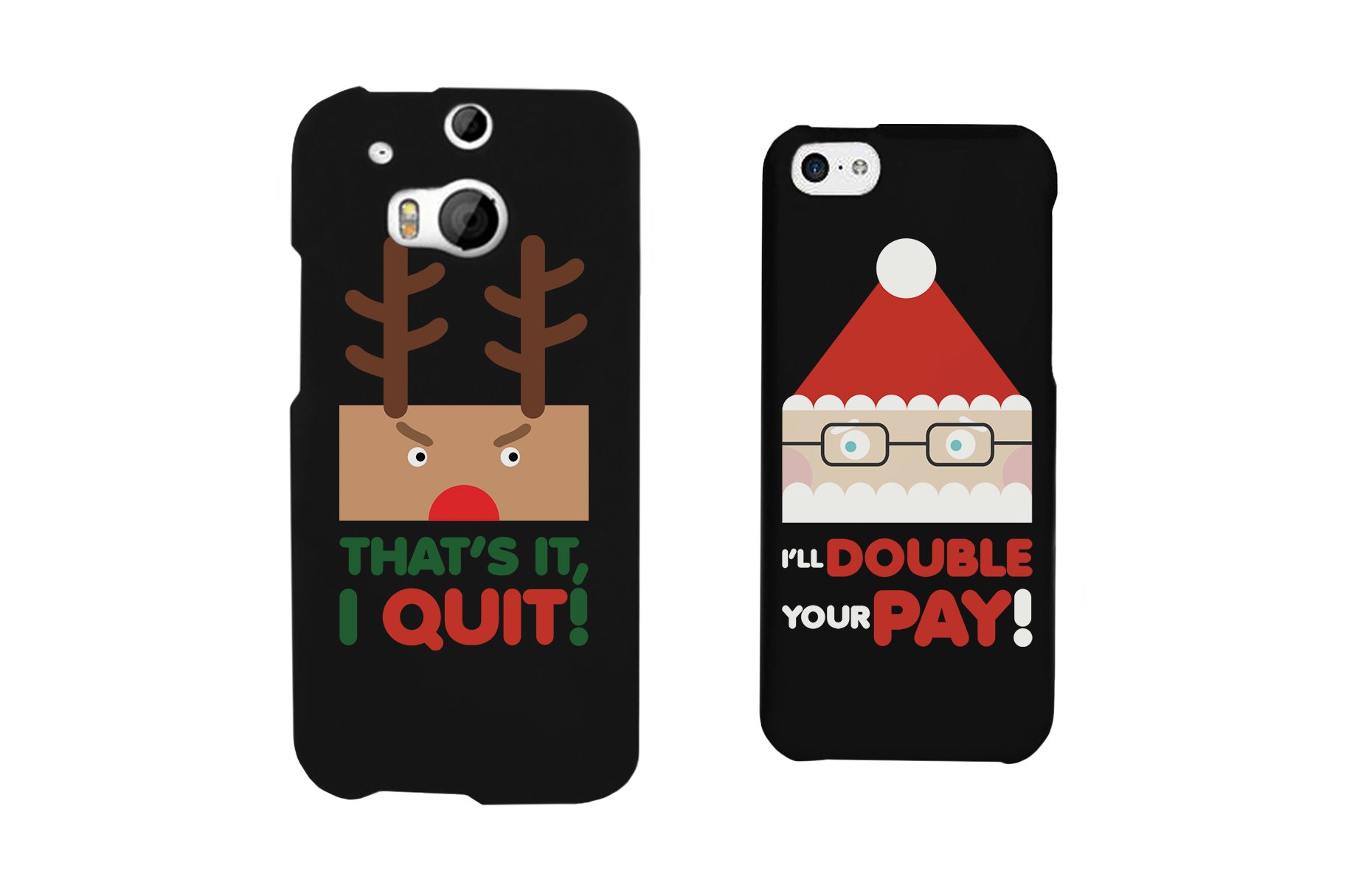 Rudolph and Santa Funny Black Matching Couple Phone Cases Christmas Gifts - 365INLOVE