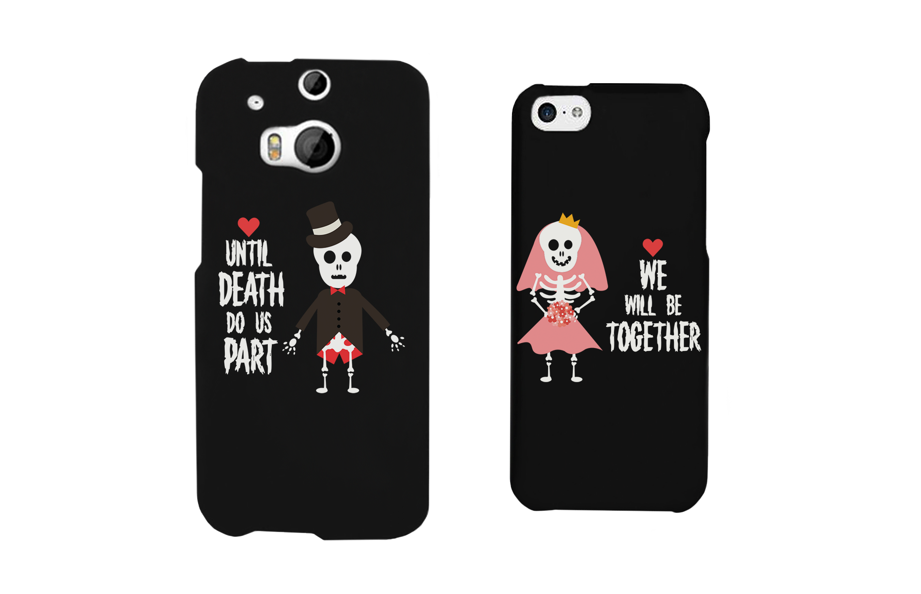 Skeleton Wedding Black Matching Couple Phone Cases Halloween Gifts - 365INLOVE