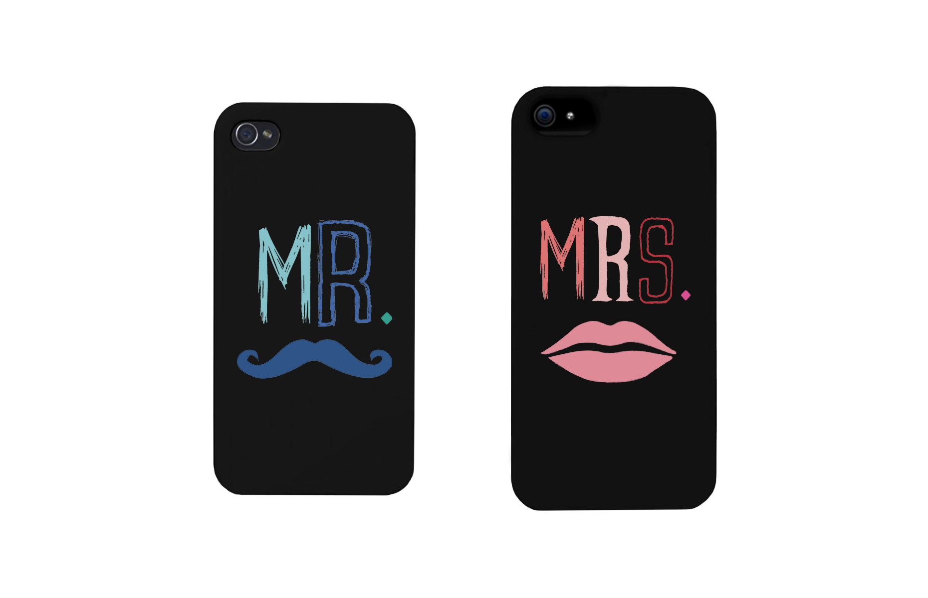 Mr Mustache and Mrs Lips Black Matching Couple Phone Cases Wedding Gift - 365INLOVE
