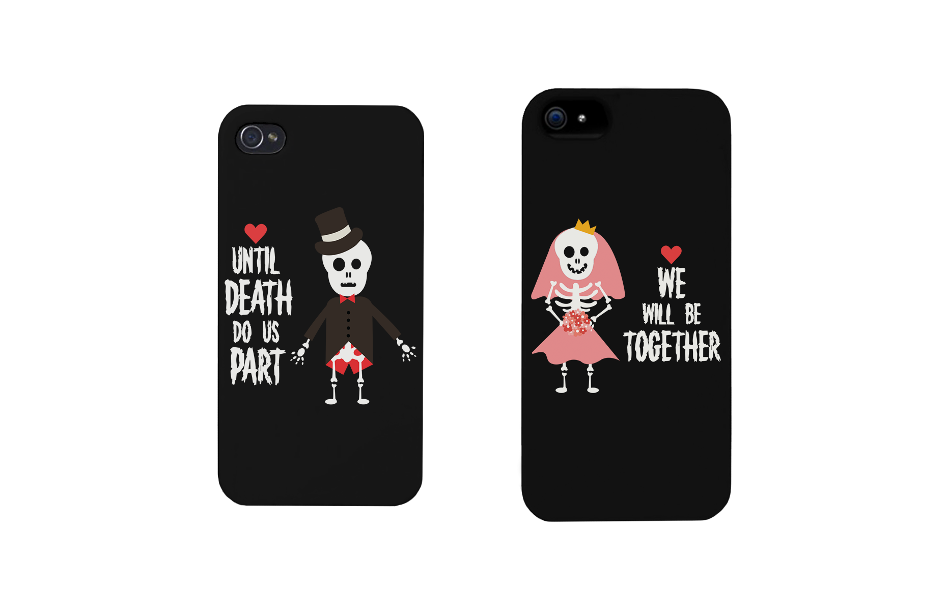 Skeleton Wedding Black Matching Couple Phone Cases Halloween Gifts - 365INLOVE