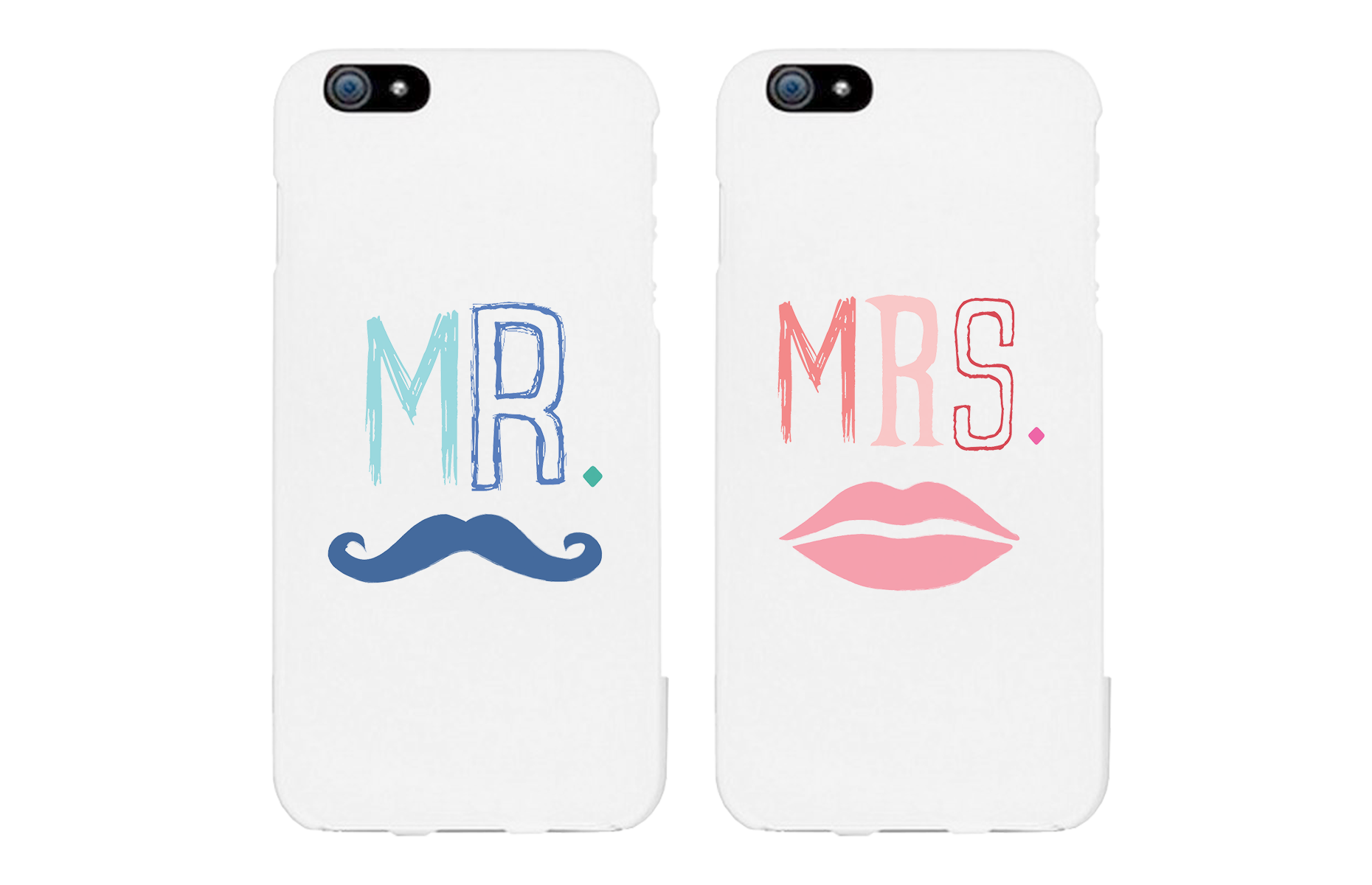 Mr Mustache and Mrs Lips White Matching Couple Phone Cases Wedding Gift - 365INLOVE