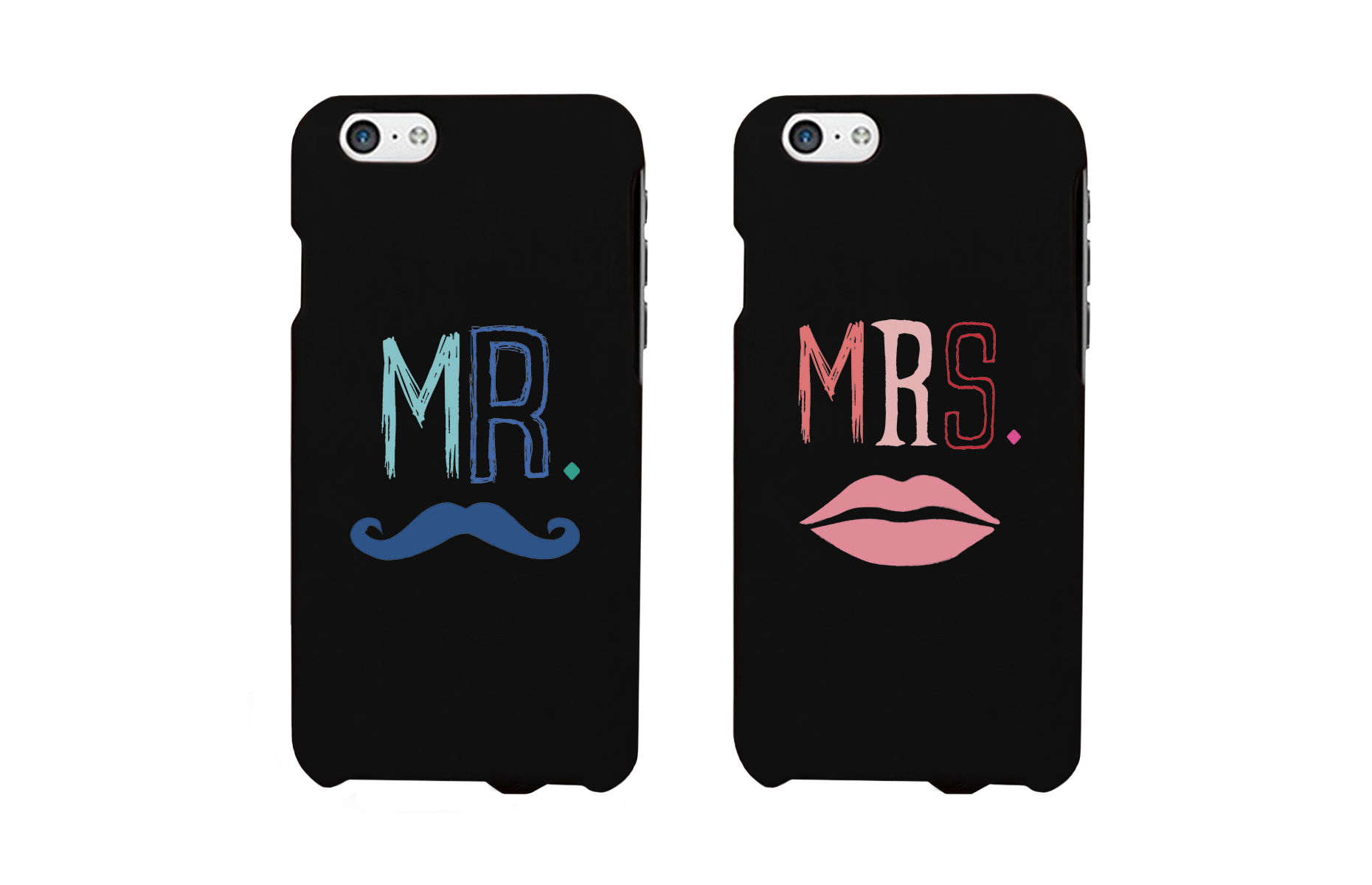 Mr Mustache and Mrs Lips Black Matching Couple Phone Cases Wedding Gift - 365INLOVE