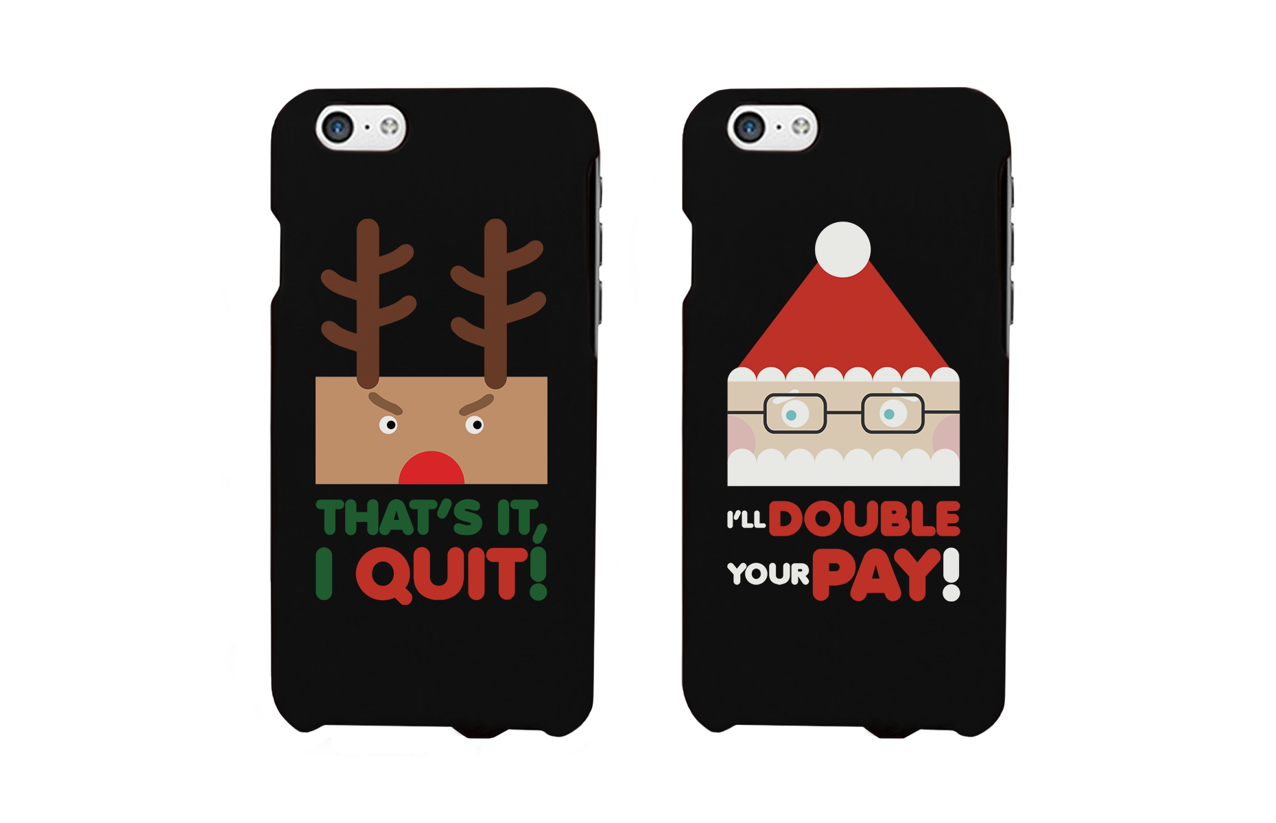 Rudolph and Santa Funny Black Matching Couple Phone Cases Christmas Gifts - 365INLOVE