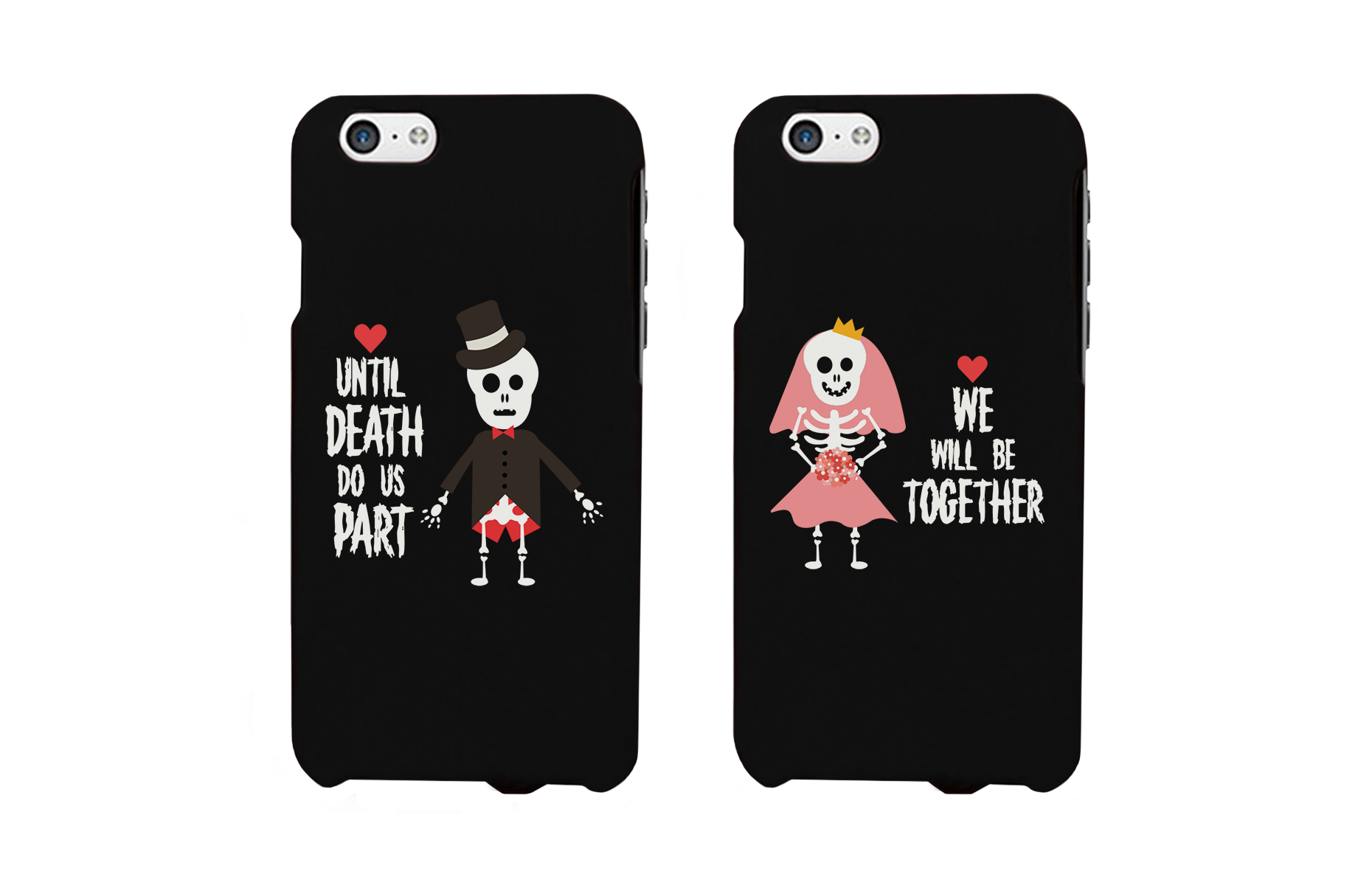 Skeleton Wedding Black Matching Couple Phone Cases Halloween Gifts - 365INLOVE