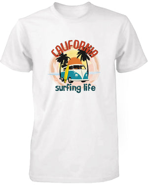 California Surfing Life Graphic Men's T-shirt Sunset Palm Tree Mini Van Tee - 365INLOVE