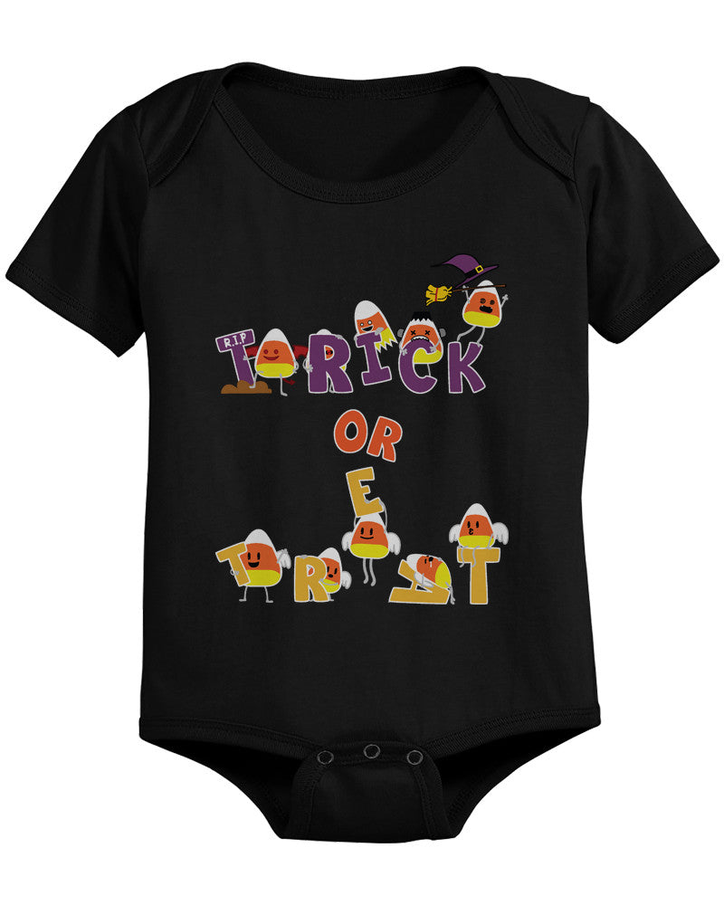 Trick or Treat Cute Candy Corn Baby Snap On One Piece Infant Black Onesies for Halloween - 365INLOVE