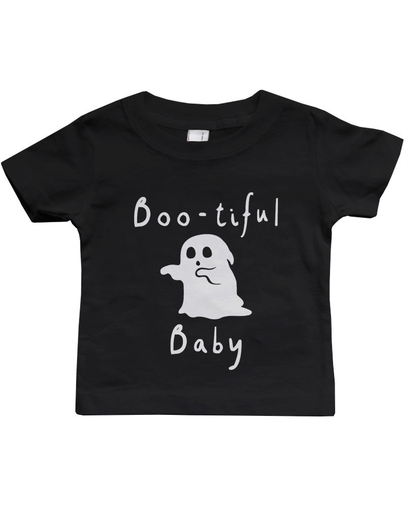 Boo-tiful Baby with Cute little Ghost T-shirt Halloween Black Round Neck shirt - 365INLOVE