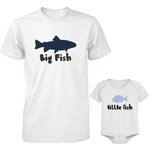 Big Fish and Little Fish Dad and Baby Matching Top Set Parent Shirts Infant Onesies - 365INLOVE