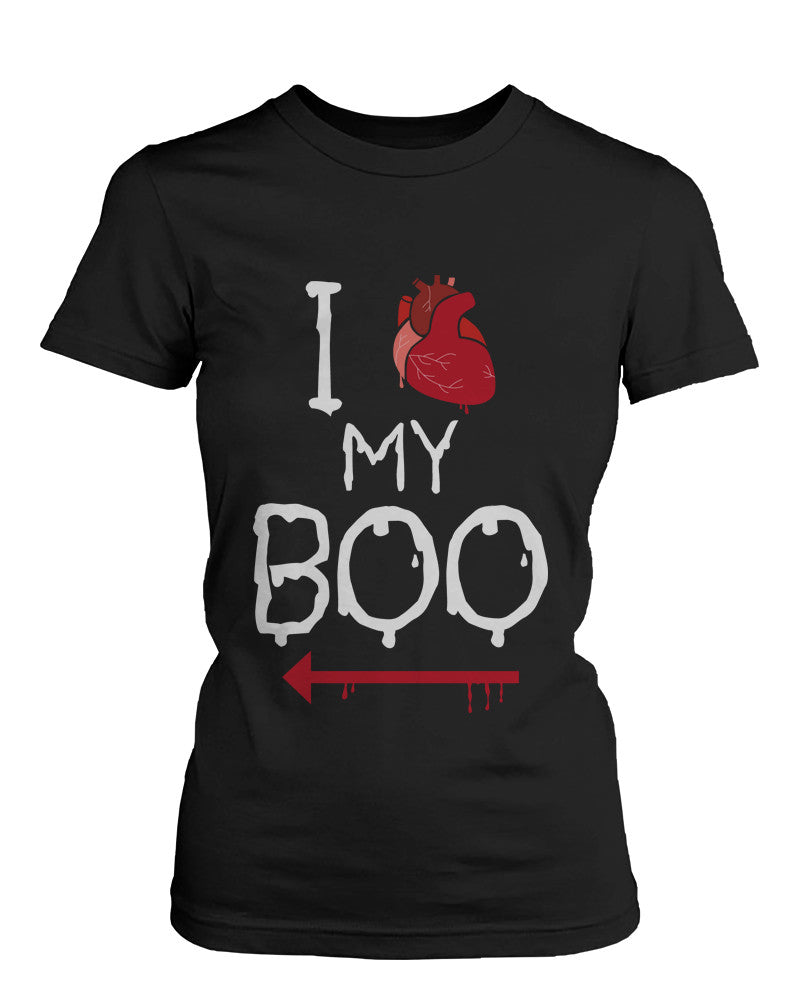 I Heart My Bae and Boo Pointing Each Other Horror Matching Couple T-shirts for Halloween - 365INLOVE