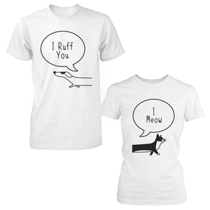 I Ruff You I Meow Funny Cat Dog Pun Matching Couple T-Shirts Valentines Day Gift - 365INLOVE