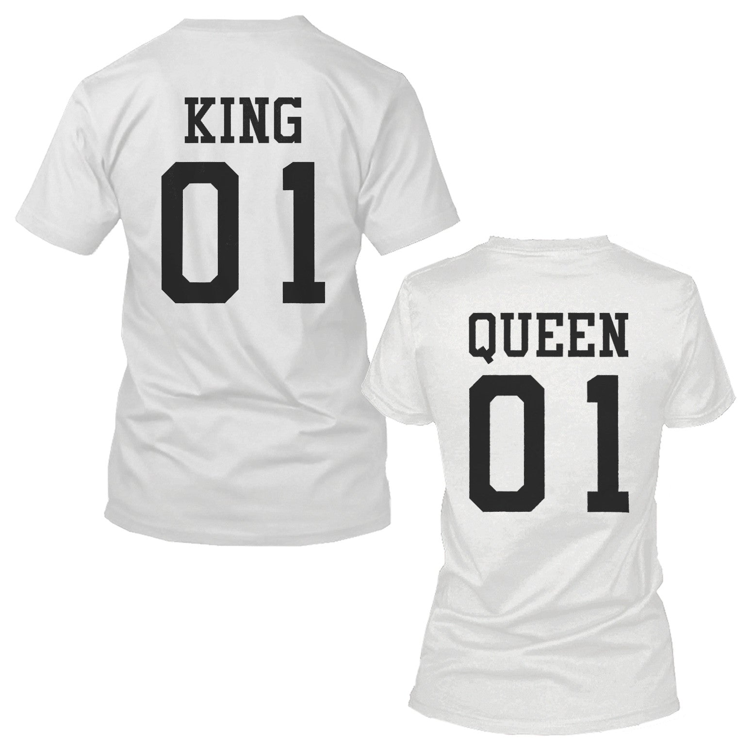 365 Printing King 01 And Queen 01 Matching Graphic T-shirt Set Cute White Couple Tees - 365INLOVE