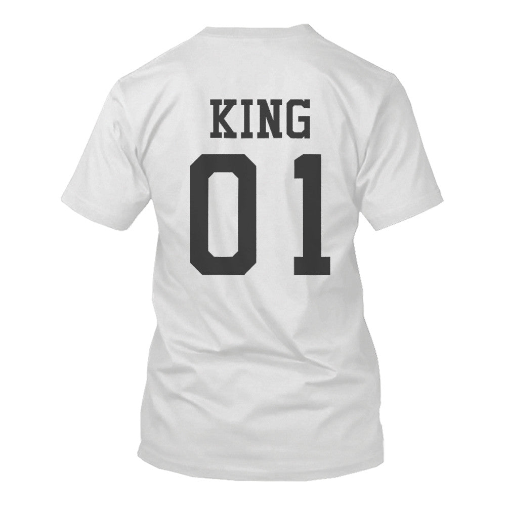 365 Printing King 01 And Queen 01 Matching Graphic T-shirt Set Cute White Couple Tees - 365INLOVE