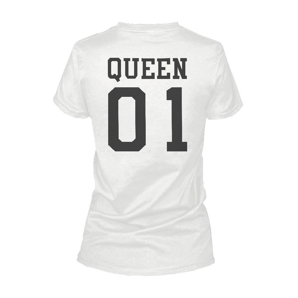 365 Printing King 01 And Queen 01 Matching Graphic T-shirt Set Cute White Couple Tees - 365INLOVE