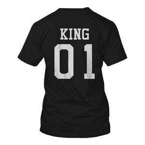 King 01 And Queen 01 Matching Black And White Back Print Couple T-Shirts - 365INLOVE