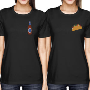 Taco and Beer BFF Women's Best Friend Pocket Print Matching Black Shirts Tees for Summer - 365INLOVE