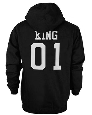 King 01 and Queen 01 Back Print Couple Matching Hoodies Cute Outfit - 365INLOVE
