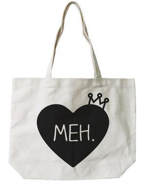 Women's Natural Canvas Tote Bag- Cute "Meh." Princess Crown- 18x14inches - 365INLOVE