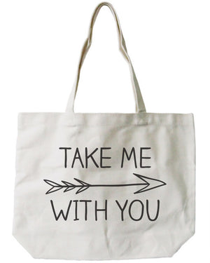 Women's Natural Canvas Tote Bag - Take Me with You Arrow Sign -18x14inches - 365INLOVE