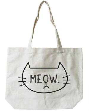 Women's Reusable Canvas Bag-Cute Meow Cat Face Natural Canvas Tote Bag - 365INLOVE